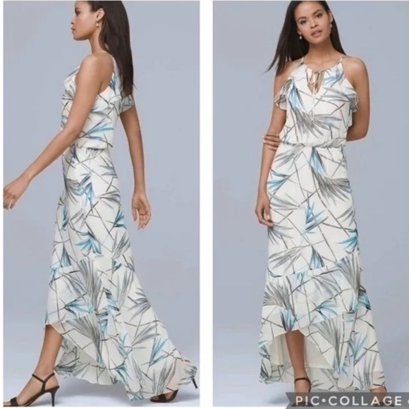 White House Black Market Dresses & Skirts - White House Black Market Hi-Lo Blue White Bamboo Pattern Sleeveless Dress Size 6